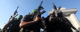 Palestinian militants from various armed factions, including Hamas, attend a news conference in Gaza City