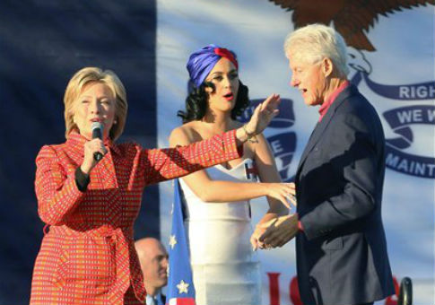 Hillary Clinton, Katy Perry, and Bill Clinton / AP