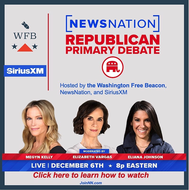 News Nation Republican Primary Debate Live December 6th at 8pm Eastern