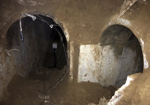 This undated photo released by the Israel Defense Forces on Friday, March 21, 2014, that they claim shows a tunnel dug from the Hamas-ruled Gaza Strip that stretches hundreds of yards inside Israel / AP