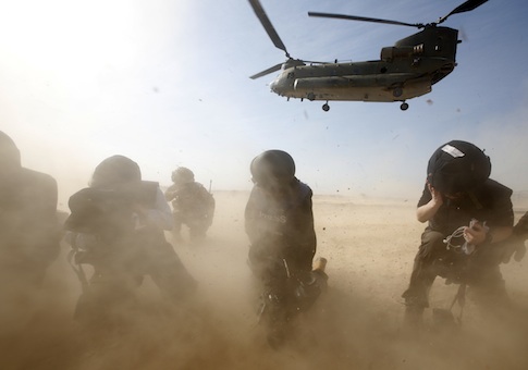 British forces transport helicopter lands in Afghanistan
