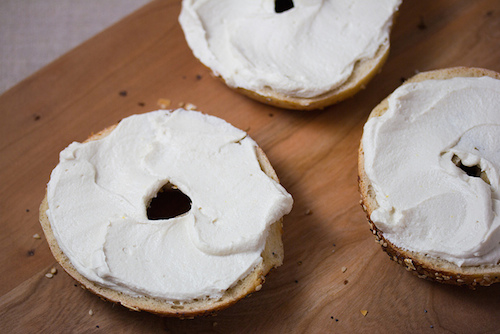 Bagels with cream cheese.