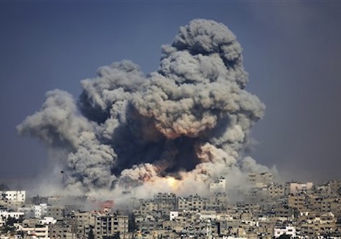 Smoke and fire from the explosion of an Israeli strike rise over Gaza City