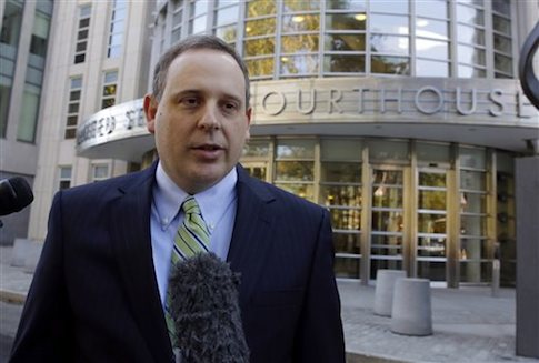 Gary Osen, an attorney for the plaintiffs in a case against Jordan-based Arab Bank, talks with reporters outside federal court in the Brooklyn borough of New York