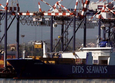 Container is moved from Danish ship Ark Future, carrying a cargo of Syria's chemical weapons, after it arrived at Gioia Tauro port in southern Italy