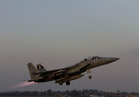 An Israeli air force jet fighter plane takes off from Tel Nof air force base
