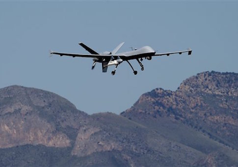 A U.S. Customs and Border Patrol drone aircraft lifts off, Wednesday, Sept 24, 2014 at Ft. Huachuca in Sierra Vista, Ariz.