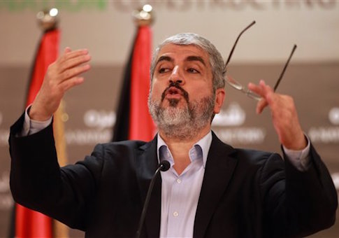 Khaled Mashaal leader of the Palestinian organization Hamas speaks during a speech held in Katara in Doha, Qatar on Thursday, Aug. 28, 2014