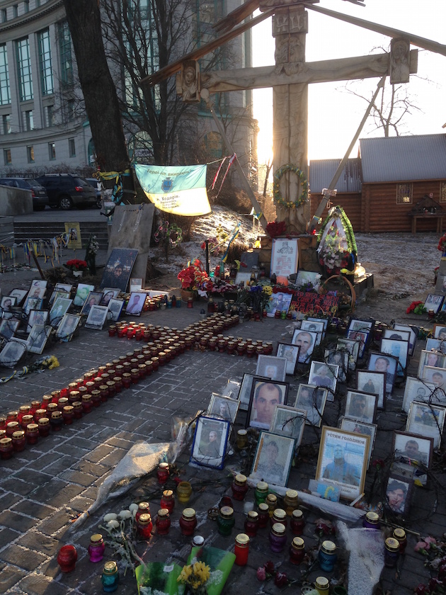 A memorial to those who died in the bloodiest day of clashes near Independence Square in Kyiv.