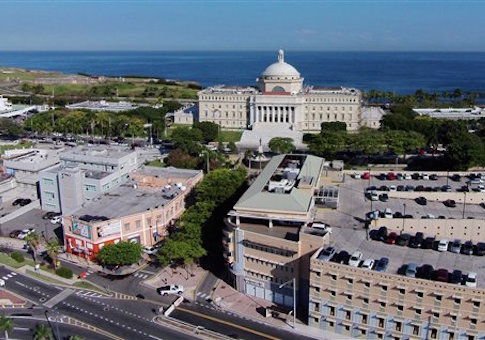 This Jan. 28, 2015 photo shows an aerial view of the south side of the Puerto Rico's Capitol building in San Juan, Puerto Rico