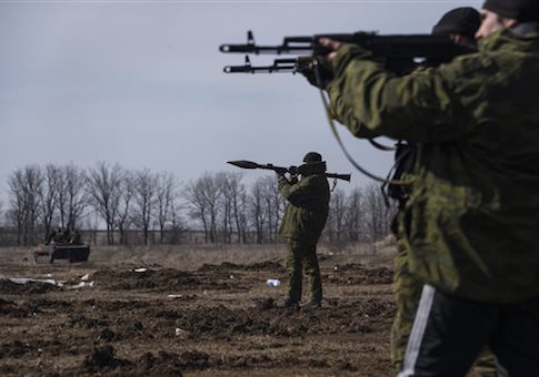 Pro-Russian rebels participate in a military training exercise