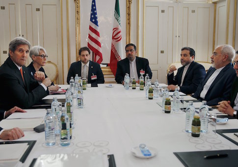 U.S. Secretary of Energy Ernest Moniz, U.S. Secretary of State John Kerry and U.S. Under Secretary for Political Affairs Wendy Sherman meet with Iranian Foreign Minister Mohammad Javad Zarif at a hotel in Vienna