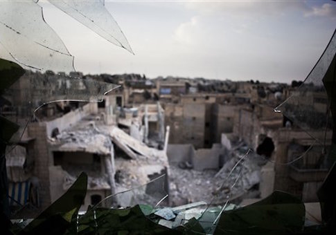 Damaged buildings from shelling in Aleppo