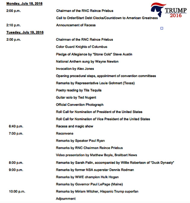 FLASHFORWARD: REVEALED: EXCLUSIVE: Schedule of 2016 GOP Convention