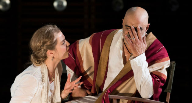 Faran Tahir as Othello and Ryman Sneed as Desdemona in the Shakespeare Theatre Company’s production of Othello, directed by Ron Daniels / Scott Suchman