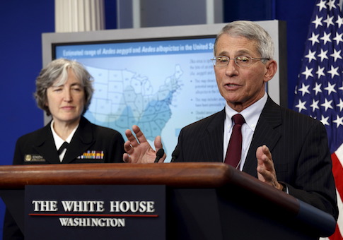 Dr. Anthony Fauci, director of the National Institute for Allergy and Infectious Disease, and Dr. Anne Schuchat, Principal Deputy Director for Centers of Disease Control Prevention, speak about the Zika virus at the White House in Washington April 11 / Reuters
