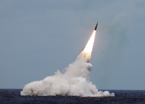 An unarmed Trident II D5 missile is launched from the Ohio-class ballistic-missile submarine USS Maryland (SSBN 738) during a missile test off the coast of Fla., Aug. 31, 2016 / U.S. Navy photo by John Kowalski