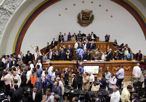 A general view of Venezuela's National Assembly as supporters of Venezuela's President Nicolas Maduro storm into a session of the National Assembly in Caracas