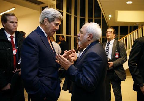 Secretary of State John Kerry talks with Iranian Foreign Minister Mohammad Javad Zarif in Vienna