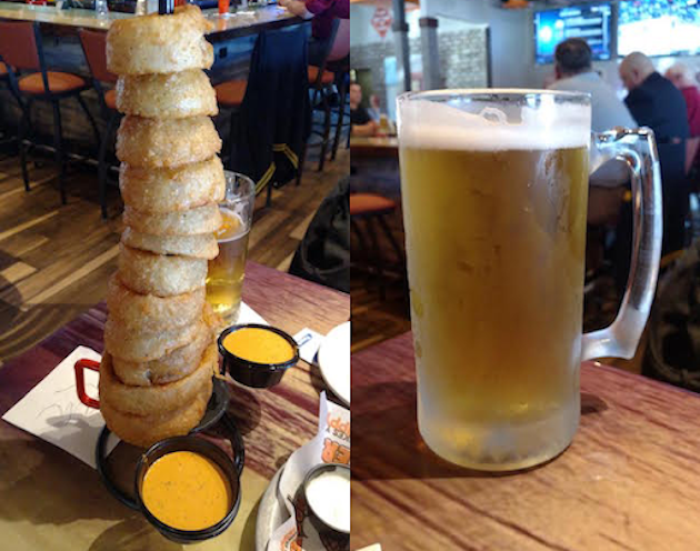 Onion Ring Tower and a "Big Daddy" Budweiser from Hooters / Brent Scher
