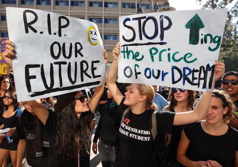 University of California Los Angeles (UCLA) students supporters protest a tuition hike