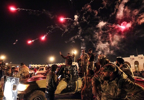 Libyans take part in a celebration with fireworks marking the sixth anniversary of the Libyan revolution
