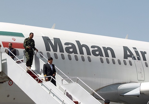 An airplane of Mahan Air sits at the tarmac after landing