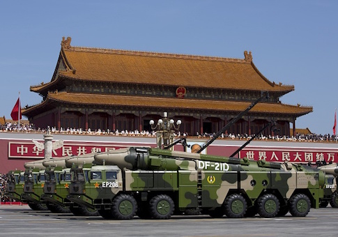 Chinese military vehicles carrying DF-21D anti-ship ballistic missiles