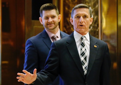 Retired Lt. Gen. Michael Flynn and son Michael G. Flynn arrive at Trump Tower / Getty Images