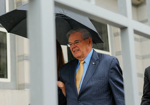 Sen. Robert Menendez exits federal court on the first day of his trial on corruption charges / Getty Images