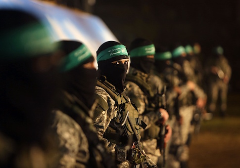 Palestinian members of the Ezzedine al-Qassam Brigades, the armed wing of the Hamas movement