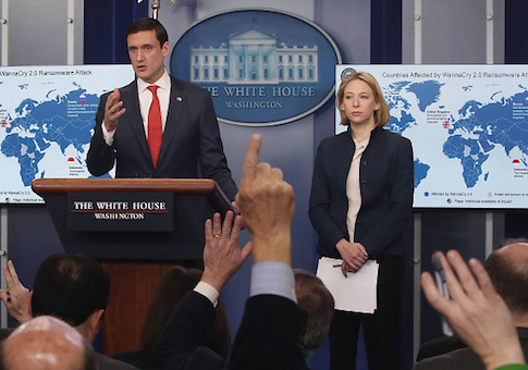Tom Bossert, White House homeland security adviser, and Jeanette Manfra, chief of cybersecurity for the Department of Homeland Security