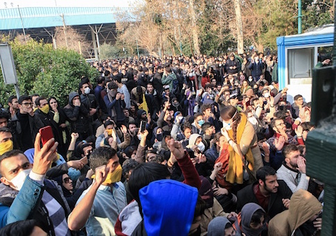 Iranian students protest at the University of Tehran during a demonstration driven by anger over economic problems