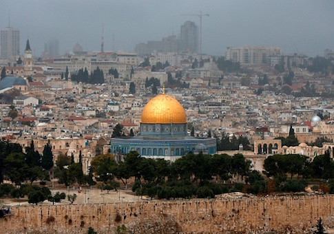 A picture taken from the Mount of Olives shows the Old City of Jerusalem with the Dome of the Rock mosque in the centre
