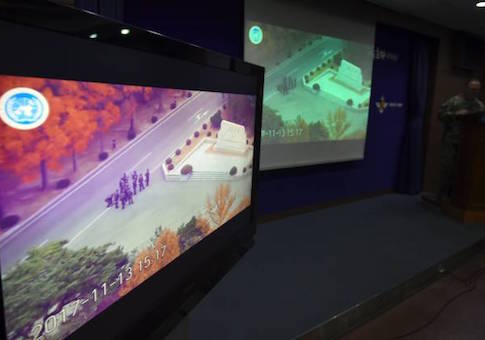 Surveillance TV footage containing the moment of defection of a North Korean Soldier