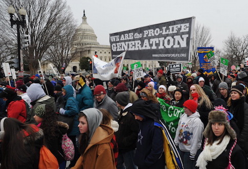 Anti-abortion activists march past the US Capitol during the annual 'March for Life'