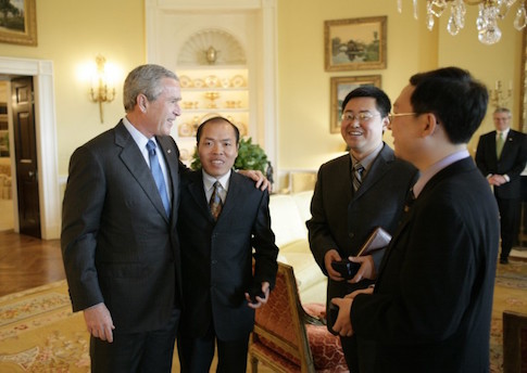 President George W. Bush meets with Chinese Human Rights activists in the Yellow Oval Room of the White House May 11, 2006