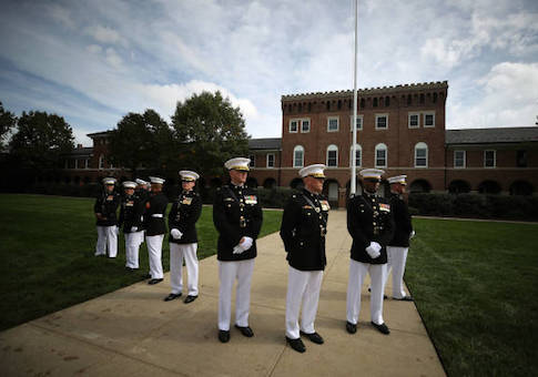 U.S. Marines participate in a ceremony