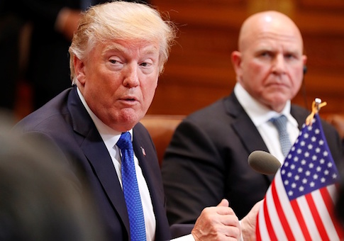 US President Donald Trump sits beside National Security Adviser H.R. McMaster
