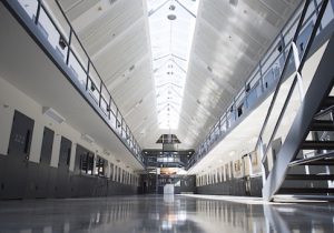 A prison cell block is seen at the El Reno Federal Correctional Institution in El Reno, Oklahoma