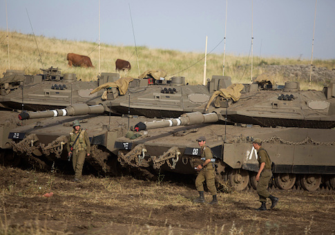 Israeli soldiers are seen in the Golan Heights