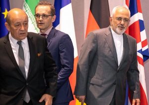 Iran's Foreign Minister Mohammad Javad Zarif, France's Foreign Minister Jean-Yves Le Drian, and Germany Foreign Minister Heiko Maas