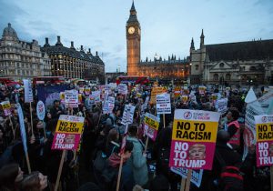 People protest Donald Trump's February visit to the UK