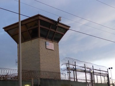 The main gate at the prison in Guantanamo