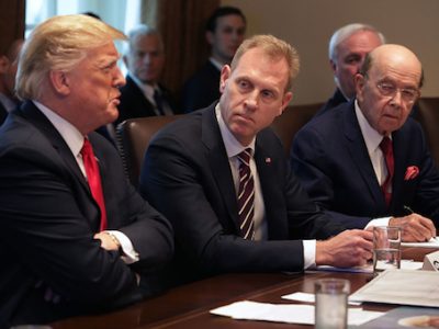 Donald Trump leads a meeting of his Cabinet, including acting Defense Secretary Patrick Shanahan and Commerce Secretary Wilbur Ross