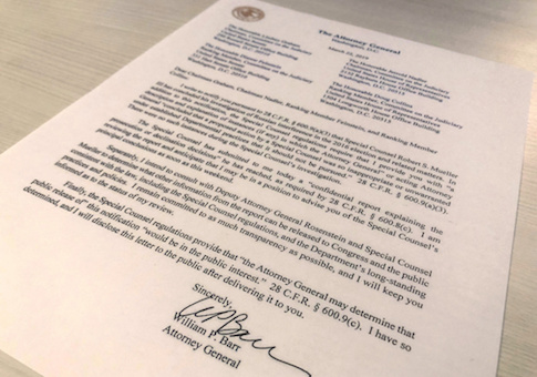 U.S. Attorney General William Barr's letter to U.S. lawmakers /