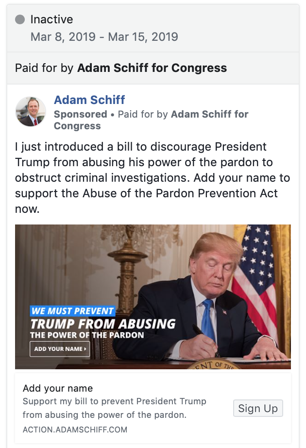 Schiff FB fundraiser