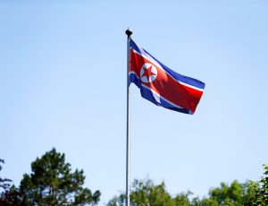 The flag of North Korea is seen in Geneva