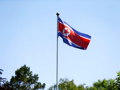 The flag of North Korea is seen in Geneva