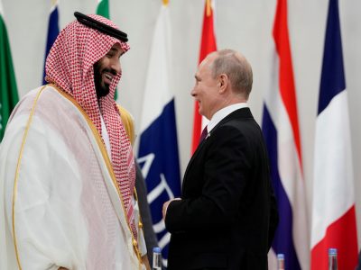 Saudi Arabia's Crown Prince Mohammed bin Salman and Russia's President Vladimir Putin